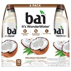 Bai Coconut Flavored Water, Molokai Coconut, Antioxidant Infused Beverage, 14 fl oz Bottles, 6 Pack
