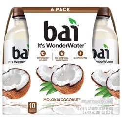 Bai Coconut Flavored Water, Molokai Coconut, Antioxidant Infused Beverage, 14 fl oz Bottles, 6 Pack