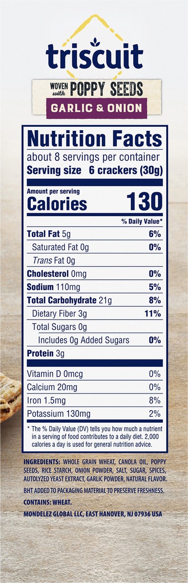 slide 8 of 9, Triscuit Garlic & Onion With Poppy Seeds Whole Grain Wheat Crackers, 8 Oz, 0.5 lb