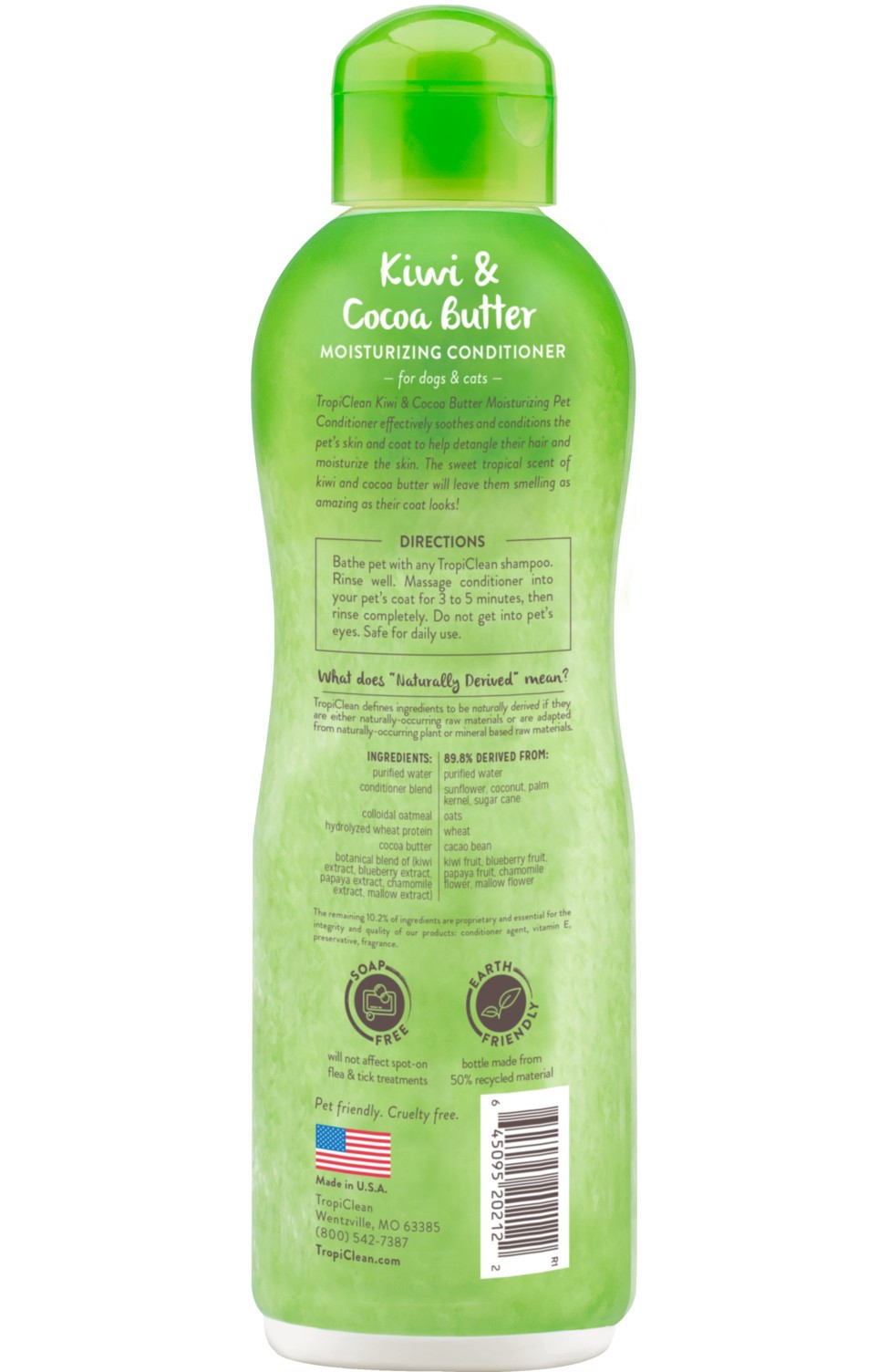slide 2 of 10, TropiClean Kiwi & Cocoa Butter Moisturizing Conditioner for Pets, 20oz, 20 oz