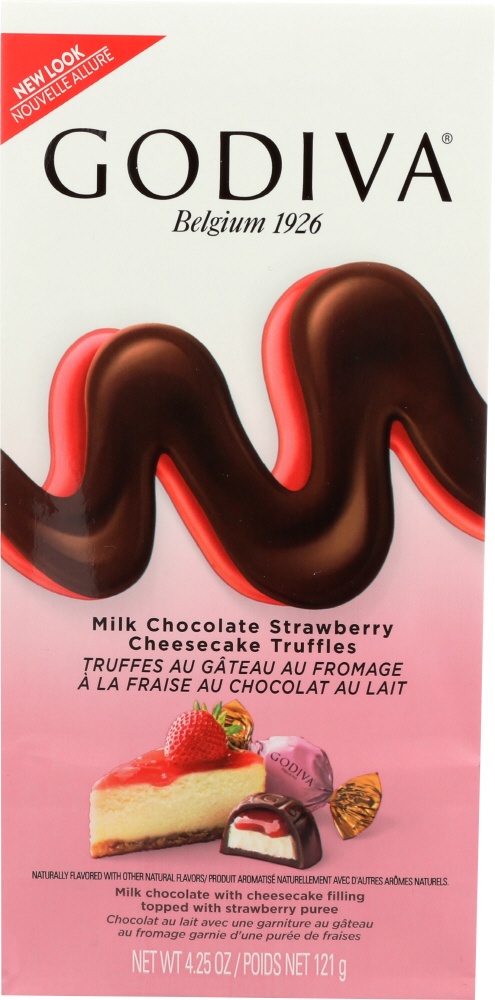 slide 1 of 1, Godiva Milk Chocolate Strawberry Cheesecake Truffles Bag, 4.2 oz