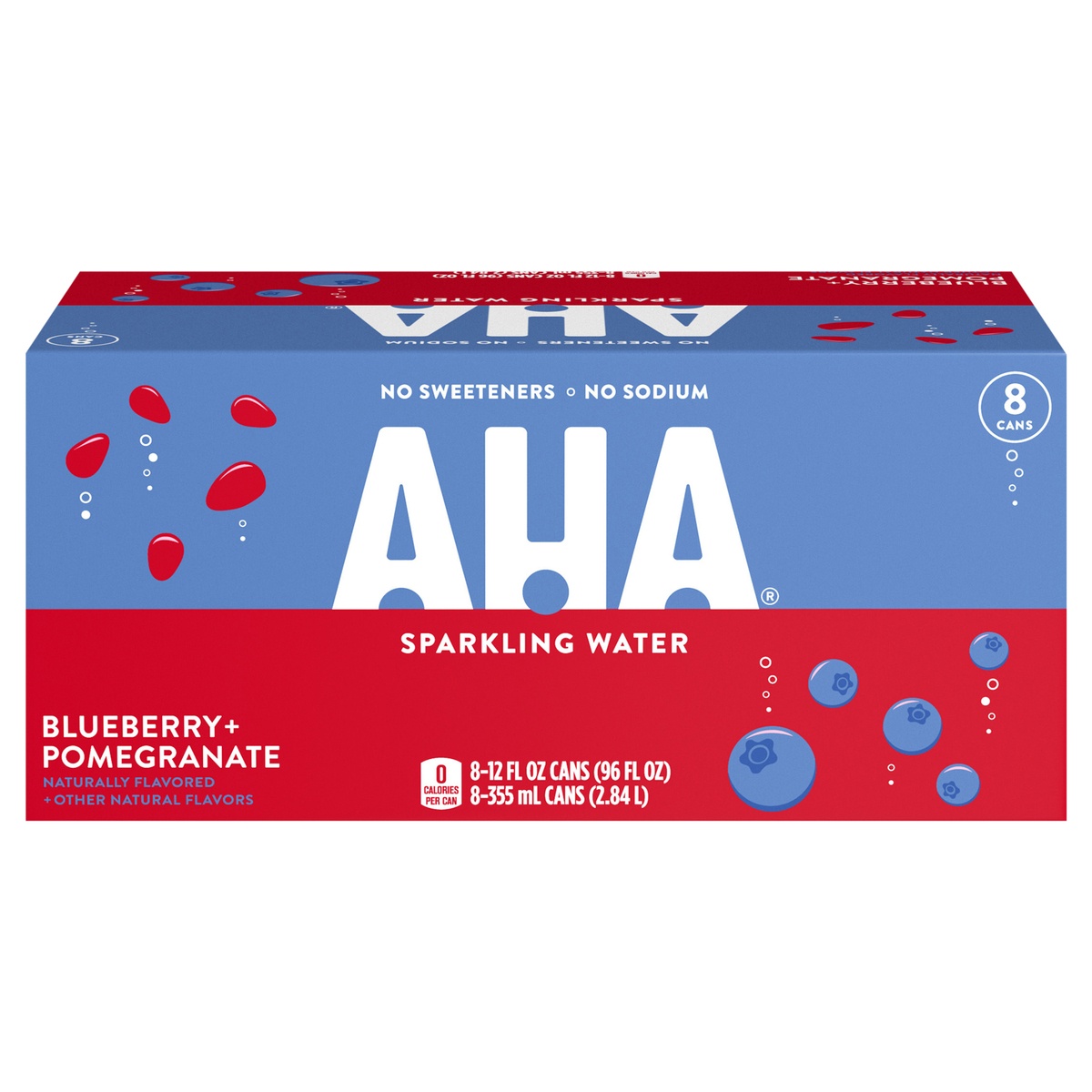 slide 1 of 1, AHA Blueberry Pomegranate Cans, 12 fl oz, 8 Pack, 8 ct; 12 fl oz