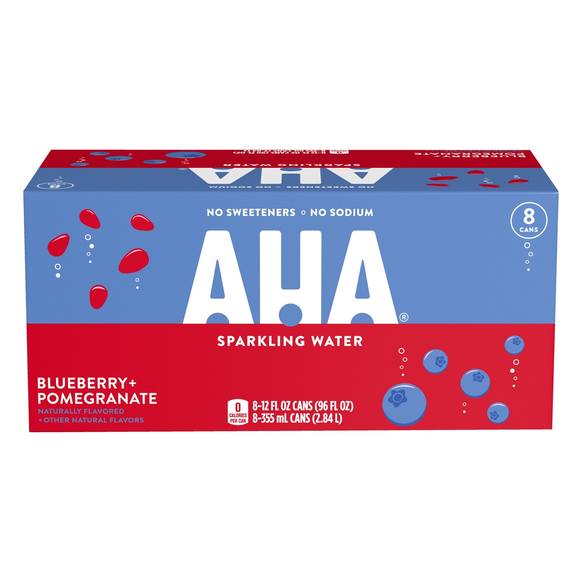 slide 1 of 1, AHA 8 Pack Blueberry + Pomegranate Sparkling Water 8 ea, 8 ct; 12 fl oz