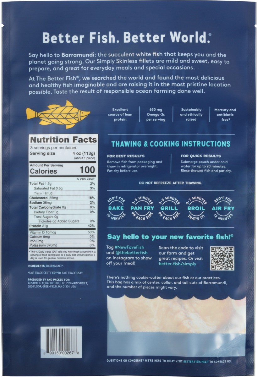 slide 6 of 9, The Better Fish Simply Skinless Fillets Barramundi, 1 ct