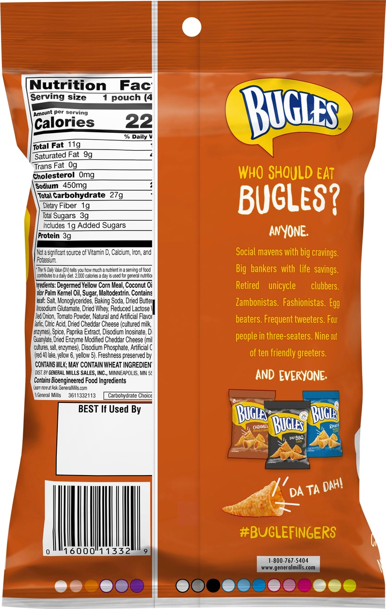 slide 10 of 11, Bugles Nacho Cheese Crispy Corn Snacks, 1 ct