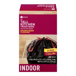 SE Grocers Tall Kitchen Trash Bags Drawstring Closure Indoor Black - 45 CT