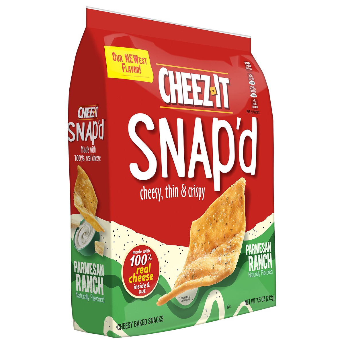 slide 12 of 13, Cheez-It Snap'd, Cheesy Baked Snacks, Parmesan Ranch, Made with Real Cheese, 7.5oz Bag, 7.5 oz