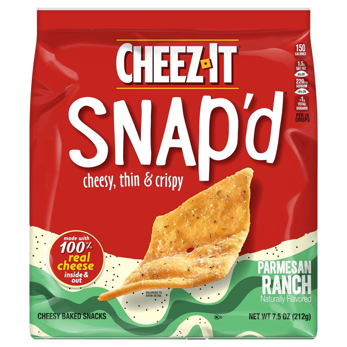 slide 5 of 13, Cheez-It Snap'd, Cheesy Baked Snacks, Parmesan Ranch, Made with Real Cheese, 7.5oz Bag, 7.5 oz