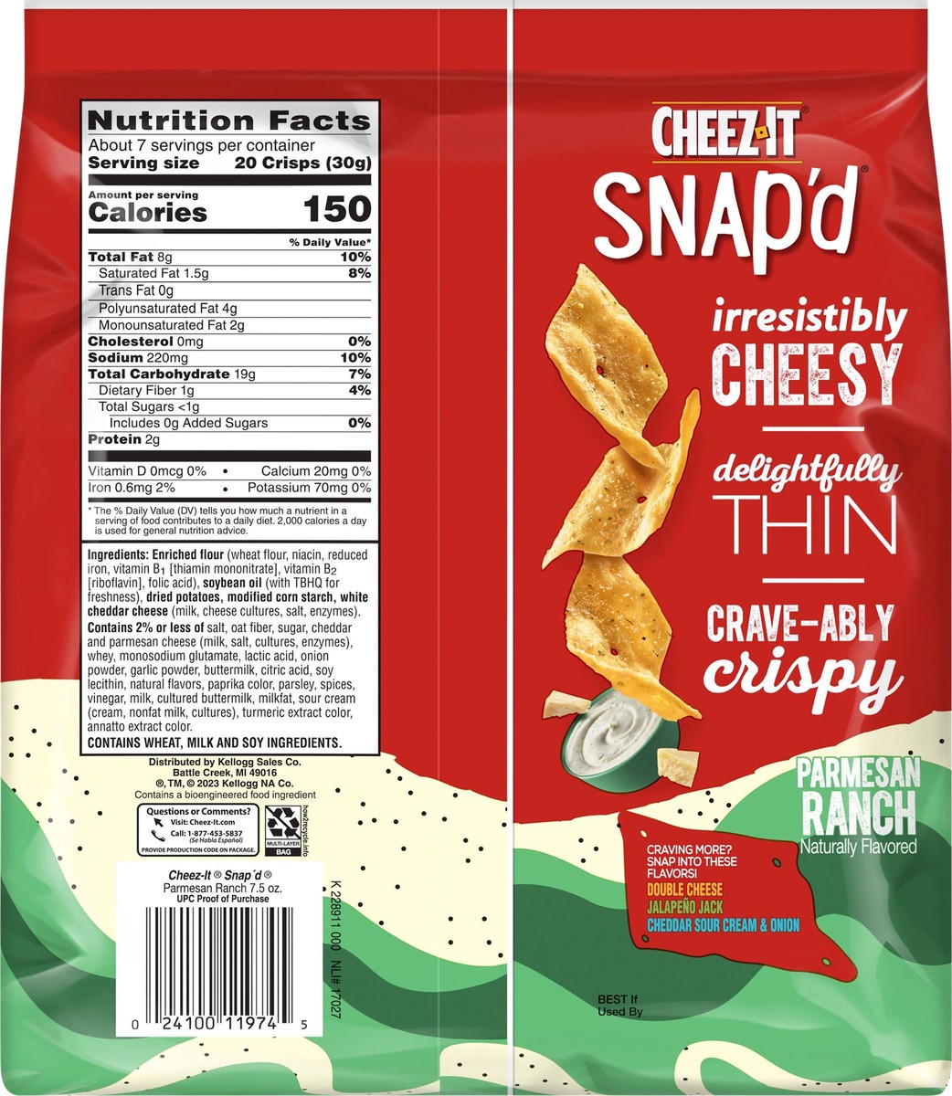 slide 7 of 13, Cheez-It Snap'd, Cheesy Baked Snacks, Parmesan Ranch, Made with Real Cheese, 7.5oz Bag, 7.5 oz