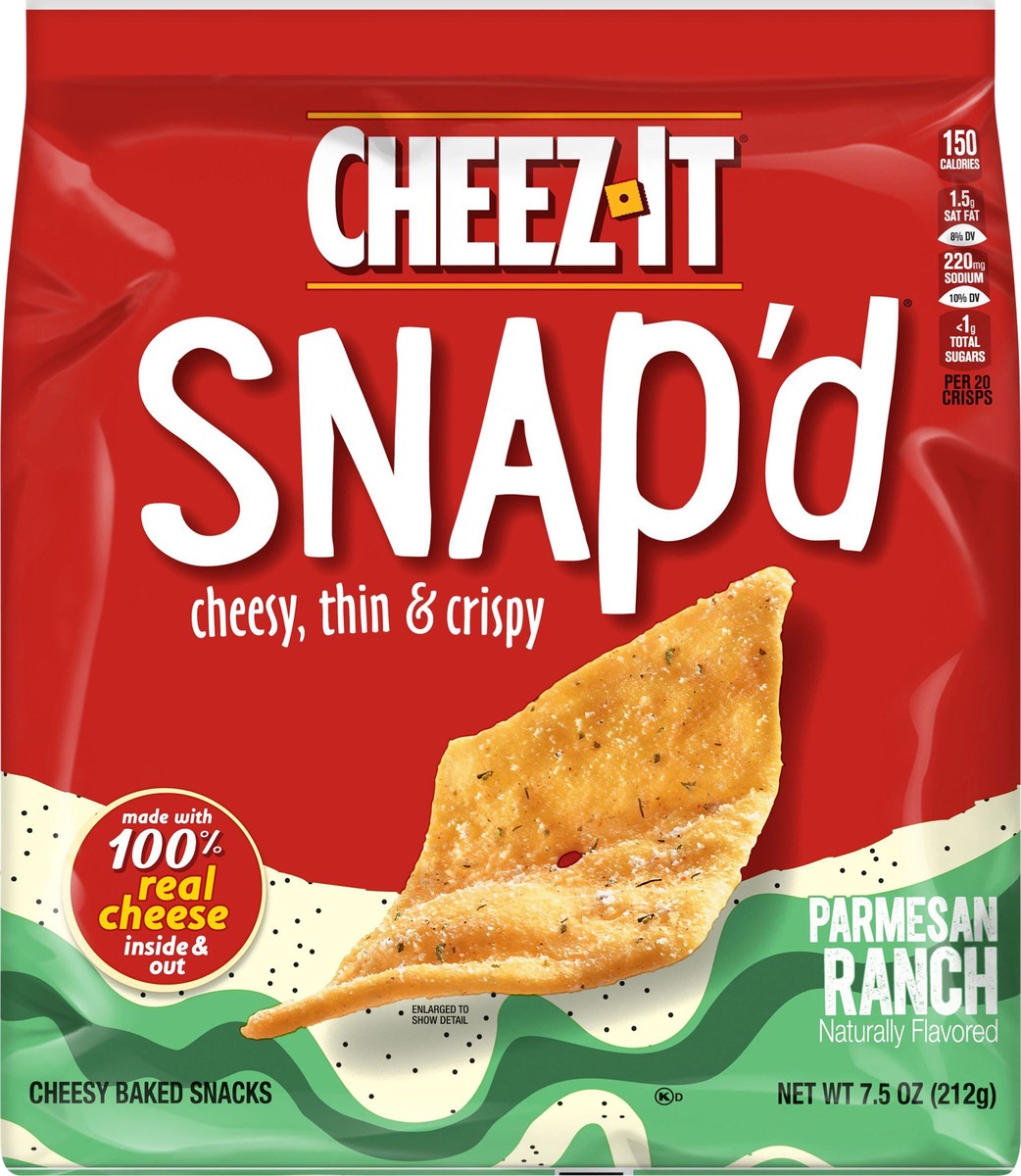 slide 11 of 13, Cheez-It Snap'd, Cheesy Baked Snacks, Parmesan Ranch, Made with Real Cheese, 7.5oz Bag, 7.5 oz