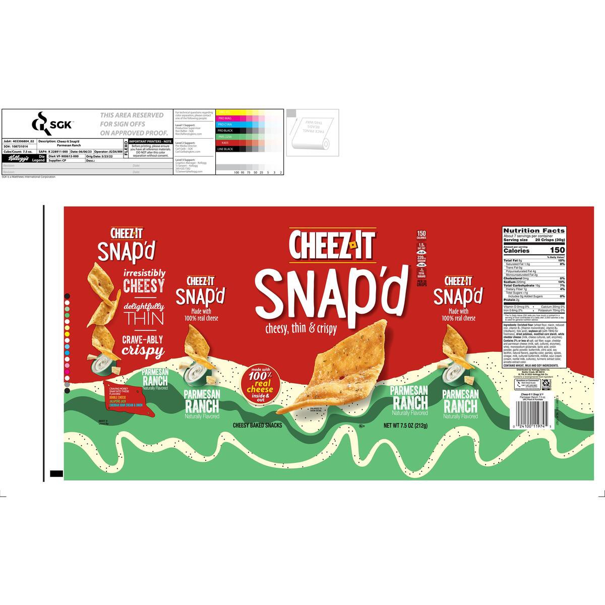 slide 8 of 13, Cheez-It Snap'd, Cheesy Baked Snacks, Parmesan Ranch, Made with Real Cheese, 7.5oz Bag, 7.5 oz