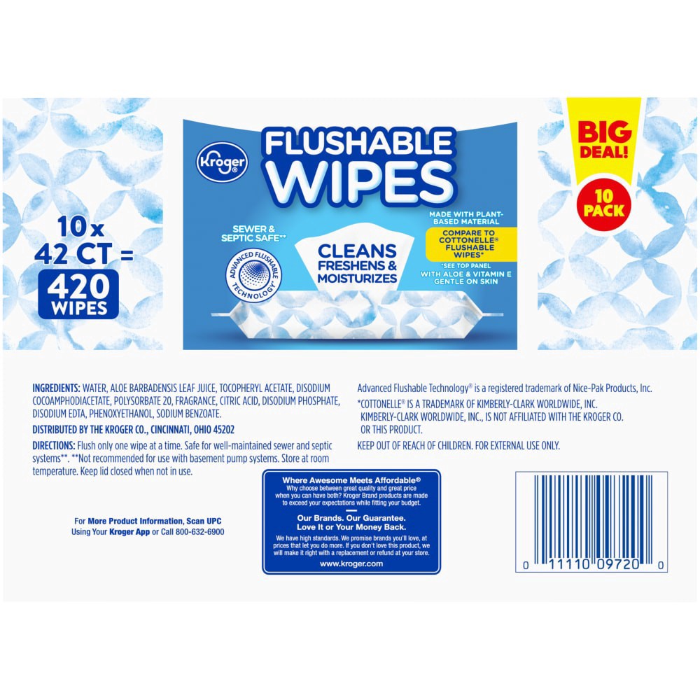 slide 2 of 10, Kroger Flushable Wipes, 10 ct; 42 ct