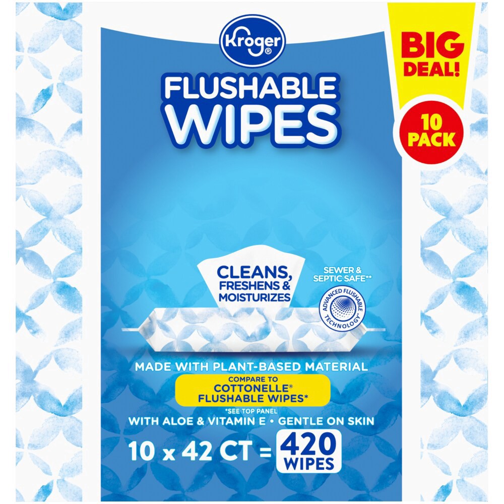 slide 5 of 10, Kroger Flushable Wipes, 10 ct; 42 ct