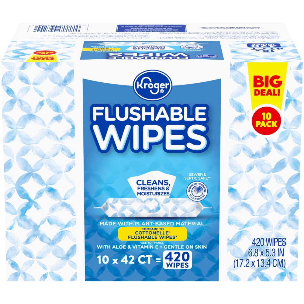 slide 1 of 10, Kroger Flushable Wipes, 10 ct; 42 ct