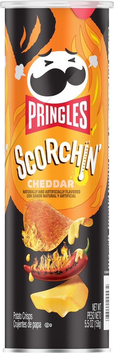 slide 7 of 8, Pringles Scorchin' Potato Crisps Chips, Spicy Snacks, On-the-Go Snacks, Cheddar, 5.5oz Can, 1 Can, 5.5 oz