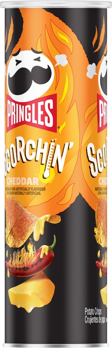 slide 8 of 8, Pringles Scorchin' Potato Crisps Chips, Spicy Snacks, On-the-Go Snacks, Cheddar, 5.5oz Can, 1 Can, 5.5 oz