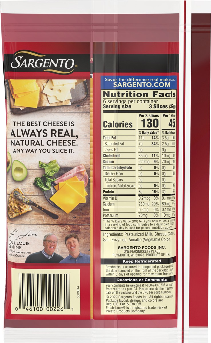 slide 2 of 8, Sargento Sharp Natural Cheddar Cheese Ultra Thin Slices, 6.84 oz., 18 slices, 6.84 oz