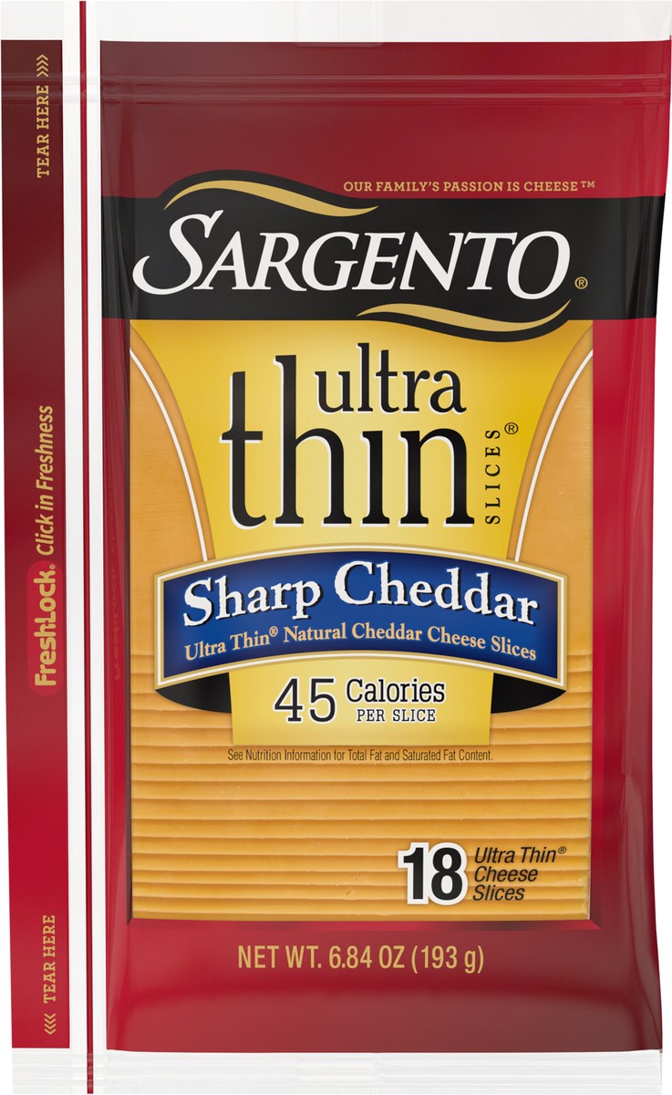 slide 4 of 8, Sargento Sharp Natural Cheddar Cheese Ultra Thin Slices, 6.84 oz., 18 slices, 6.84 oz