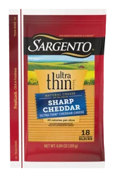 Sargento Sharp Natural Cheddar Cheese Ultra Thin Slices, 18 Slices