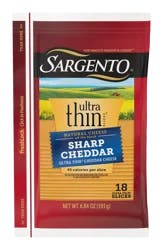 Sargento Sharp Natural Cheddar Cheese Ultra Thin Slices, 6.84 oz., 18 slices