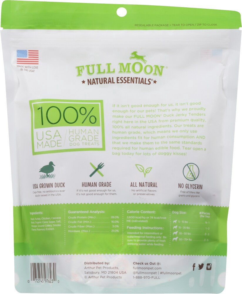 slide 3 of 3, Full Moon Jerky Tenders Cage Free Duck Recipe Dog Treats 14 oz, 14 oz