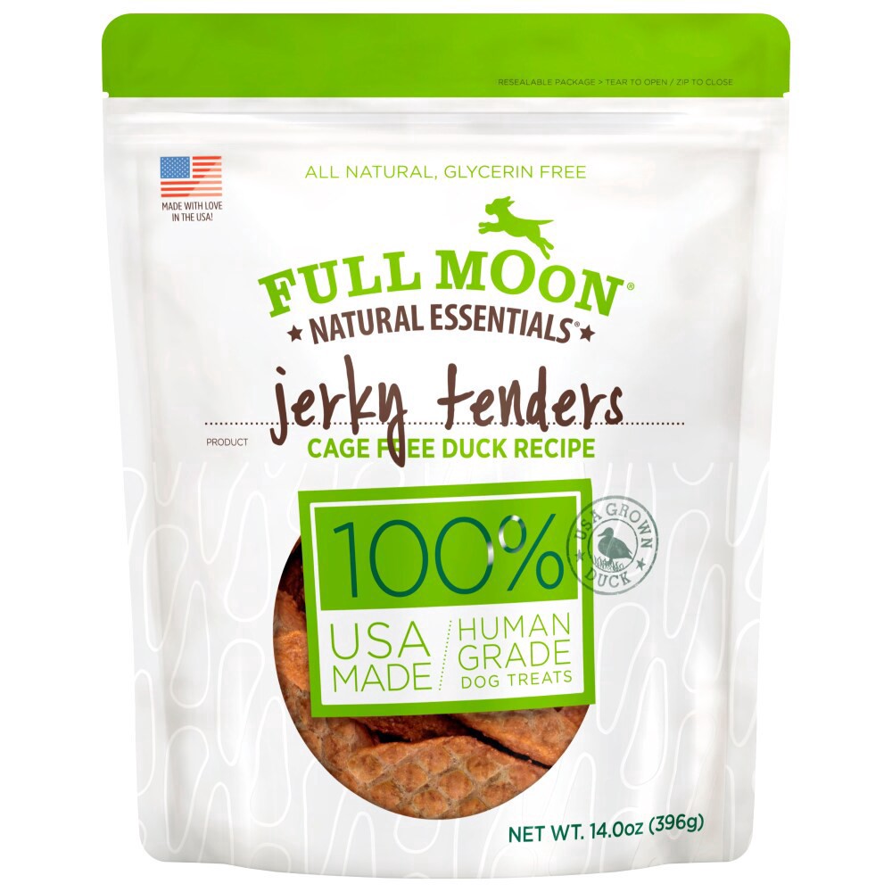 slide 1 of 3, Full Moon Jerky Tenders Cage Free Duck Recipe Dog Treats 14 oz, 14 oz