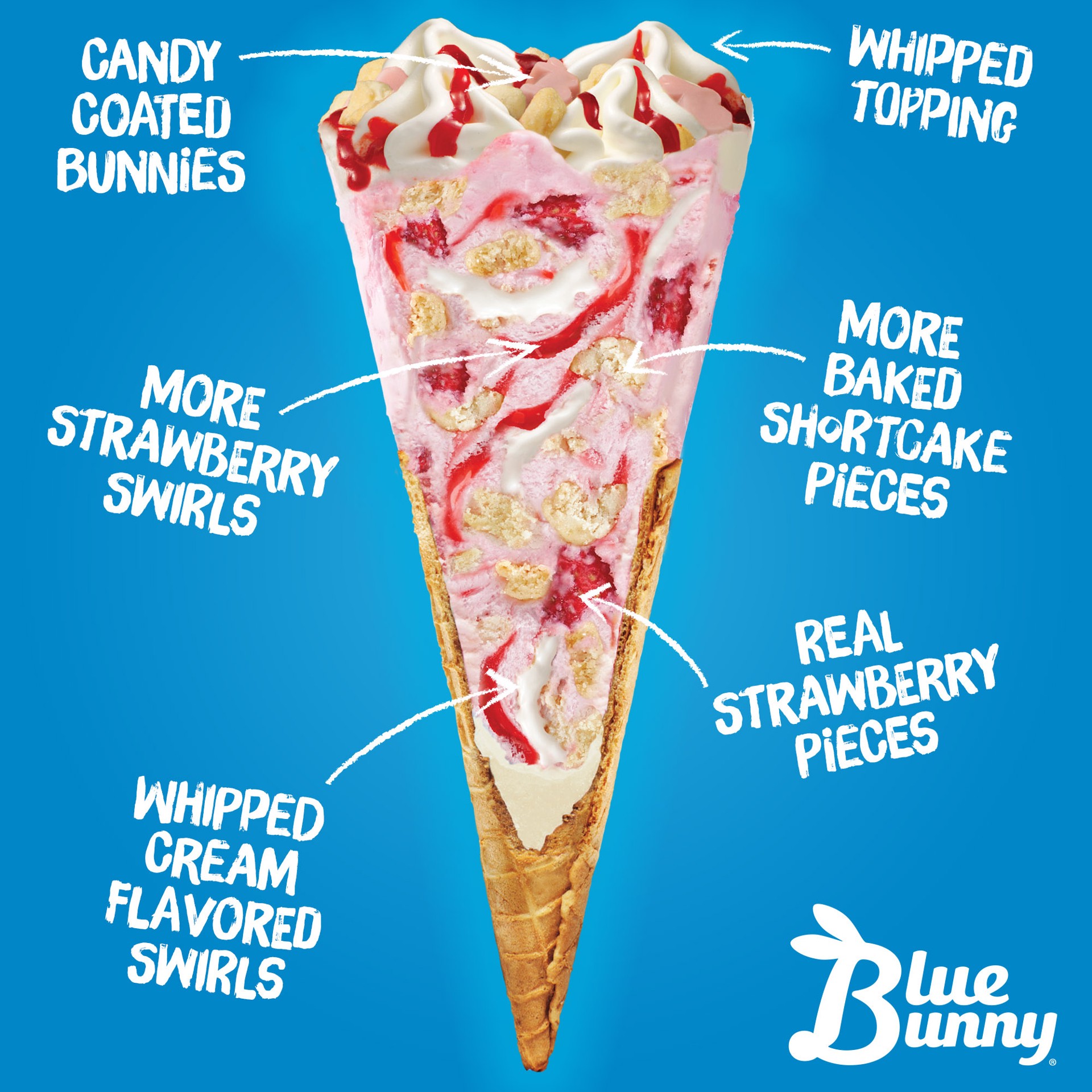 slide 4 of 5, Blue Bunny Load'd Cones Strawberry Shortcake, Frozen Dessert for Winter, 4 Pack, 16 fl oz