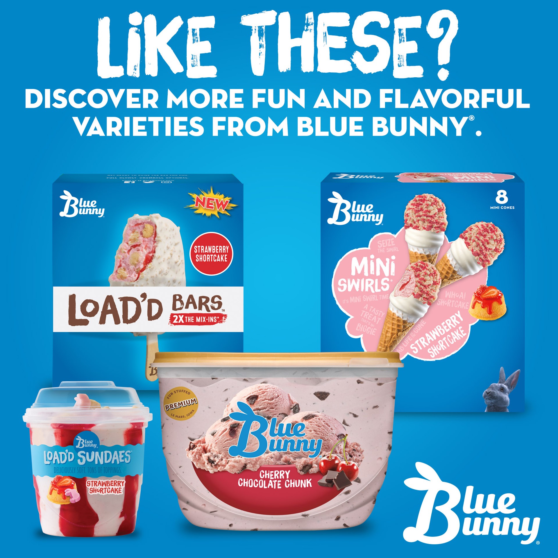 slide 5 of 5, Blue Bunny Load'd Cones Strawberry Shortcake, Frozen Dessert for Winter, 4 Pack, 16 fl oz