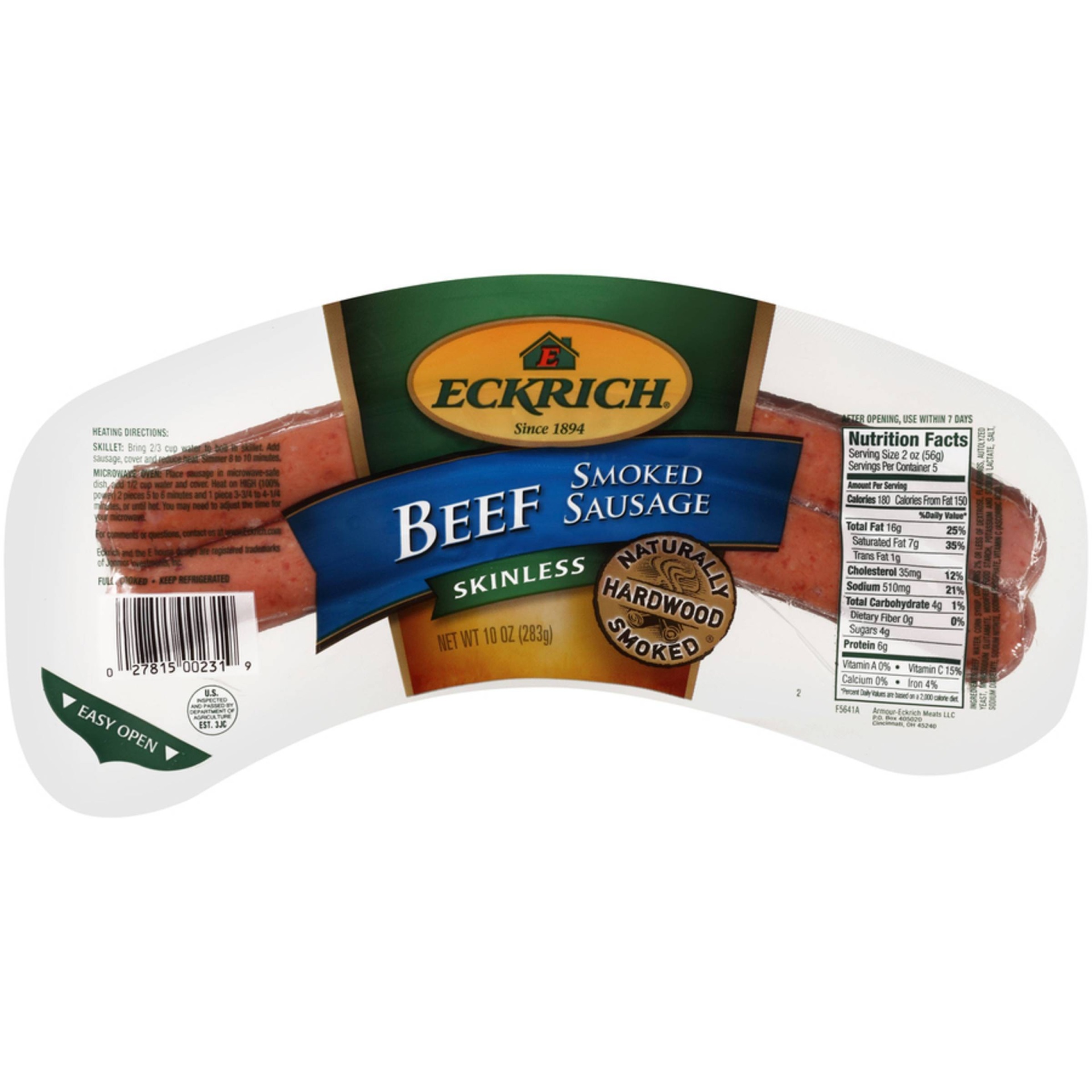 slide 1 of 7, Eckrich Skinless Beef Smoked Sausage, 10 oz