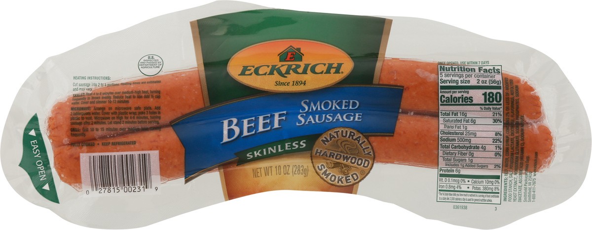 slide 8 of 9, Eckrich Beef Skinless Smoked Sausage, 10 oz, 10 oz