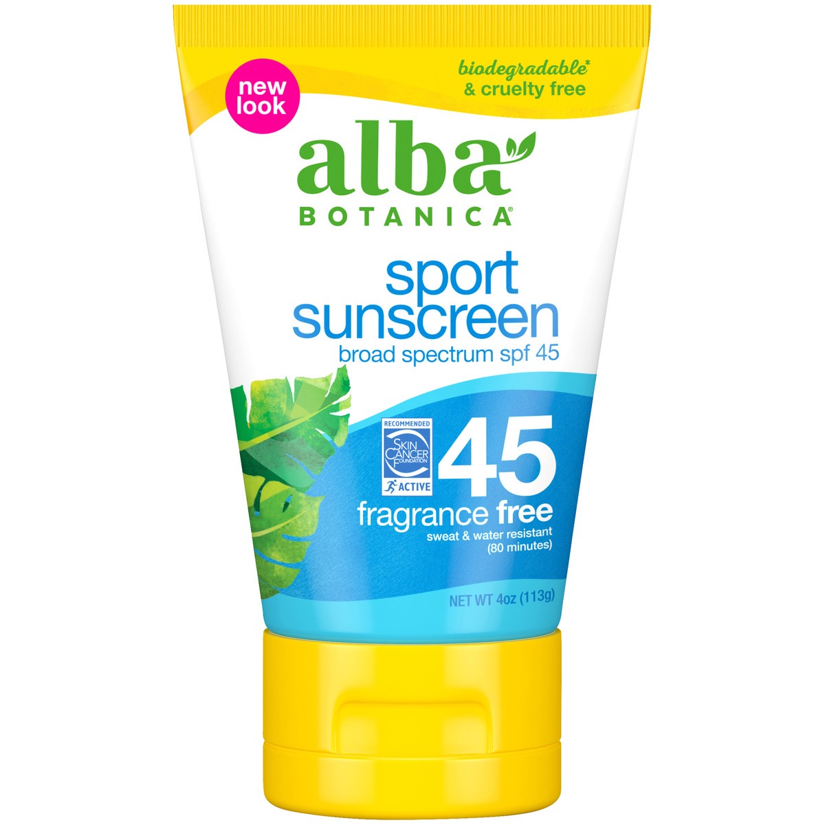 slide 6 of 8, Alba Botanica Fragrance Free Broad Spectrum SPF 45 Sport Sunscreen Lotion 4 oz. Tube, 4 oz