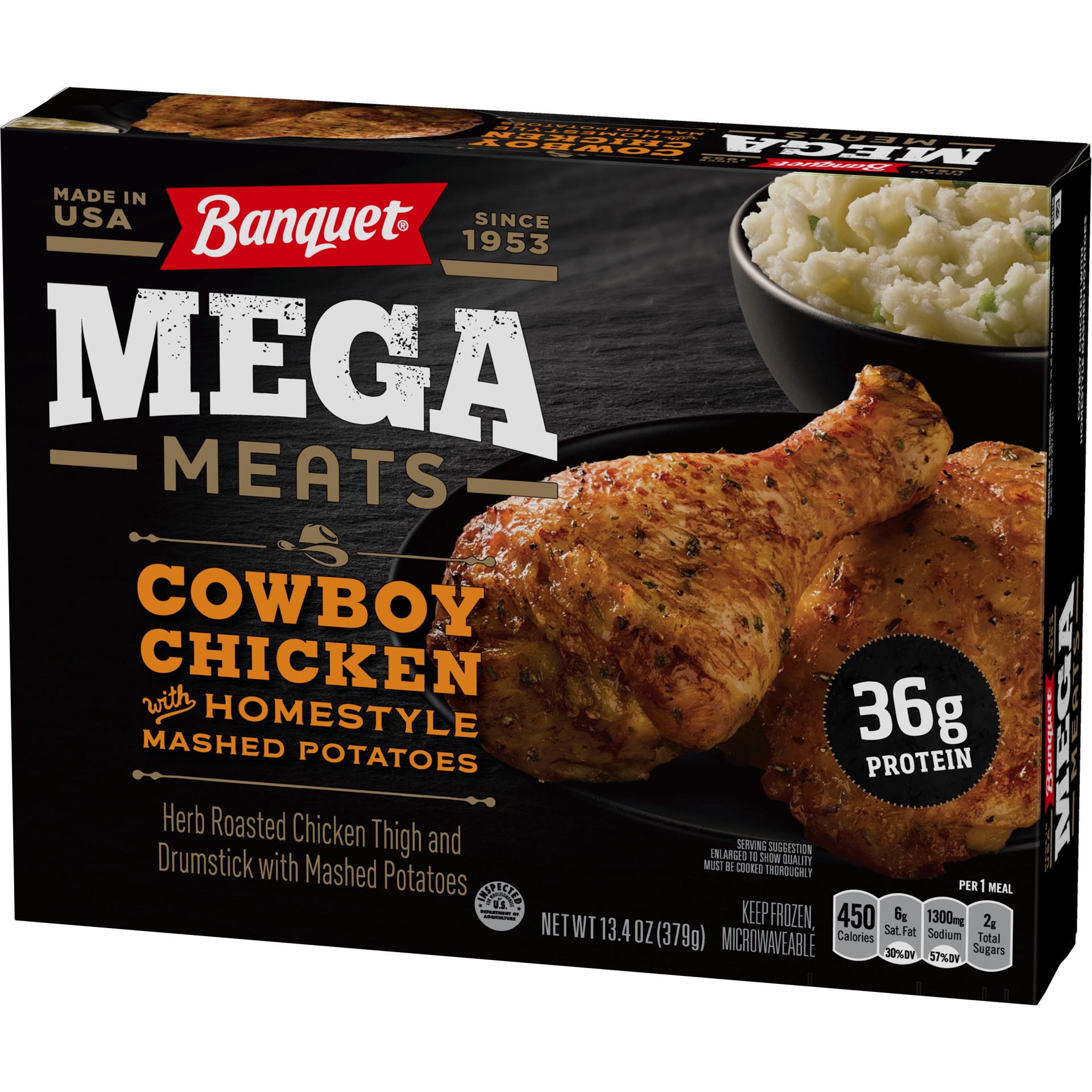 slide 2 of 5, Banquet Mega Meats Cowboy Chicken Thigh and Drumstick 13.4 oz, 13.4 oz