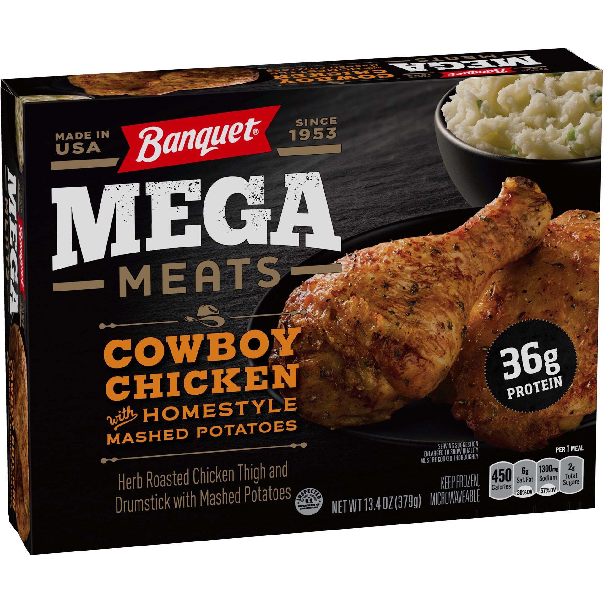 slide 3 of 5, Banquet Mega Meats Cowboy Chicken Thigh and Drumstick 13.4 oz, 13.4 oz