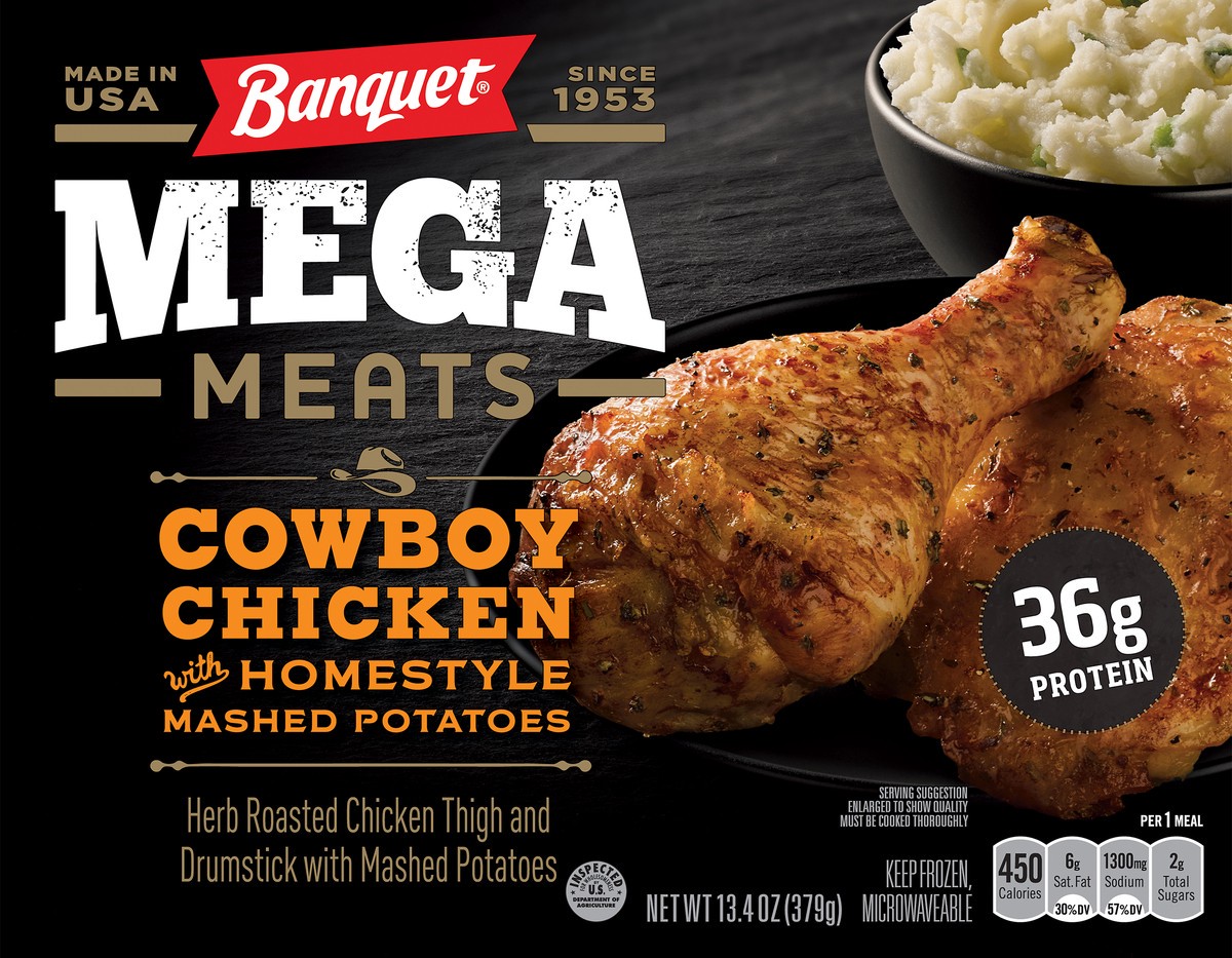 slide 1 of 5, Banquet Mega Meats Cowboy Chicken Thigh and Drumstick 13.4 oz, 13.4 oz