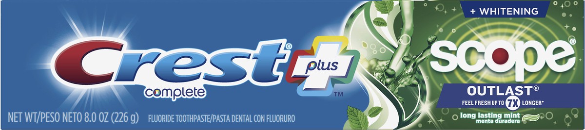 slide 2 of 5, Crest Complete Plus Scope Fluoride Whitening Outlast Long Lasting Mint Toothpaste 8 oz, 8 oz