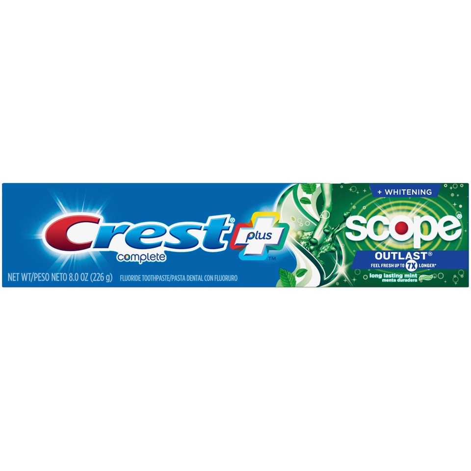 slide 1 of 1, Crest + Scope Outlast Complete Whitening Toothpaste, Mint, 8 oz