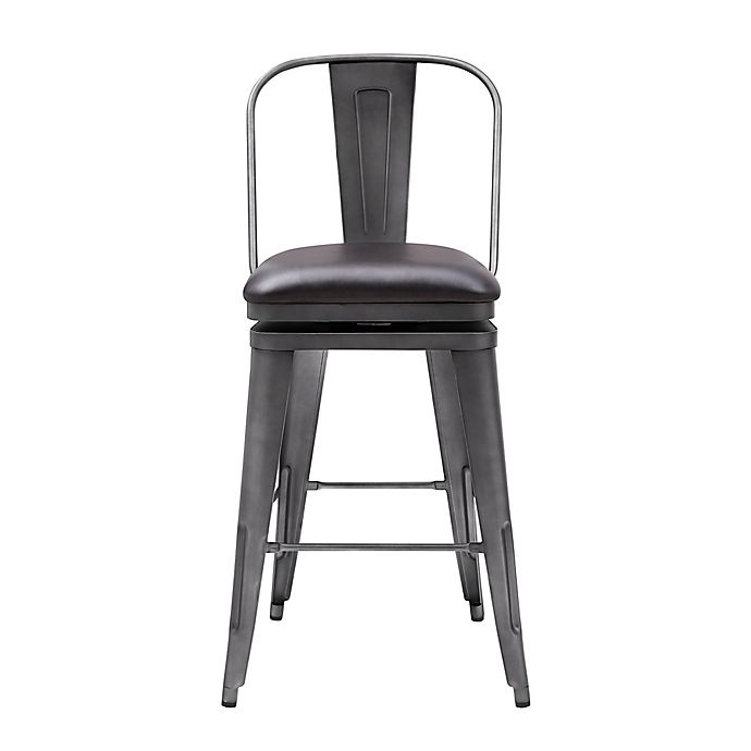 slide 2 of 5, Pulaski Metal Swivel Bar Stool - Graphite/Brown, 1 ct