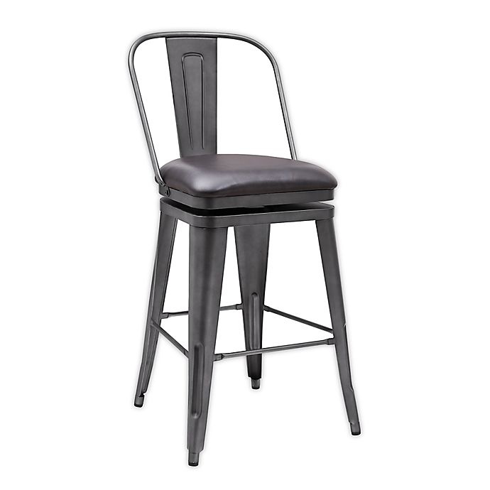 slide 1 of 5, Pulaski Metal Swivel Bar Stool - Graphite/Brown, 1 ct