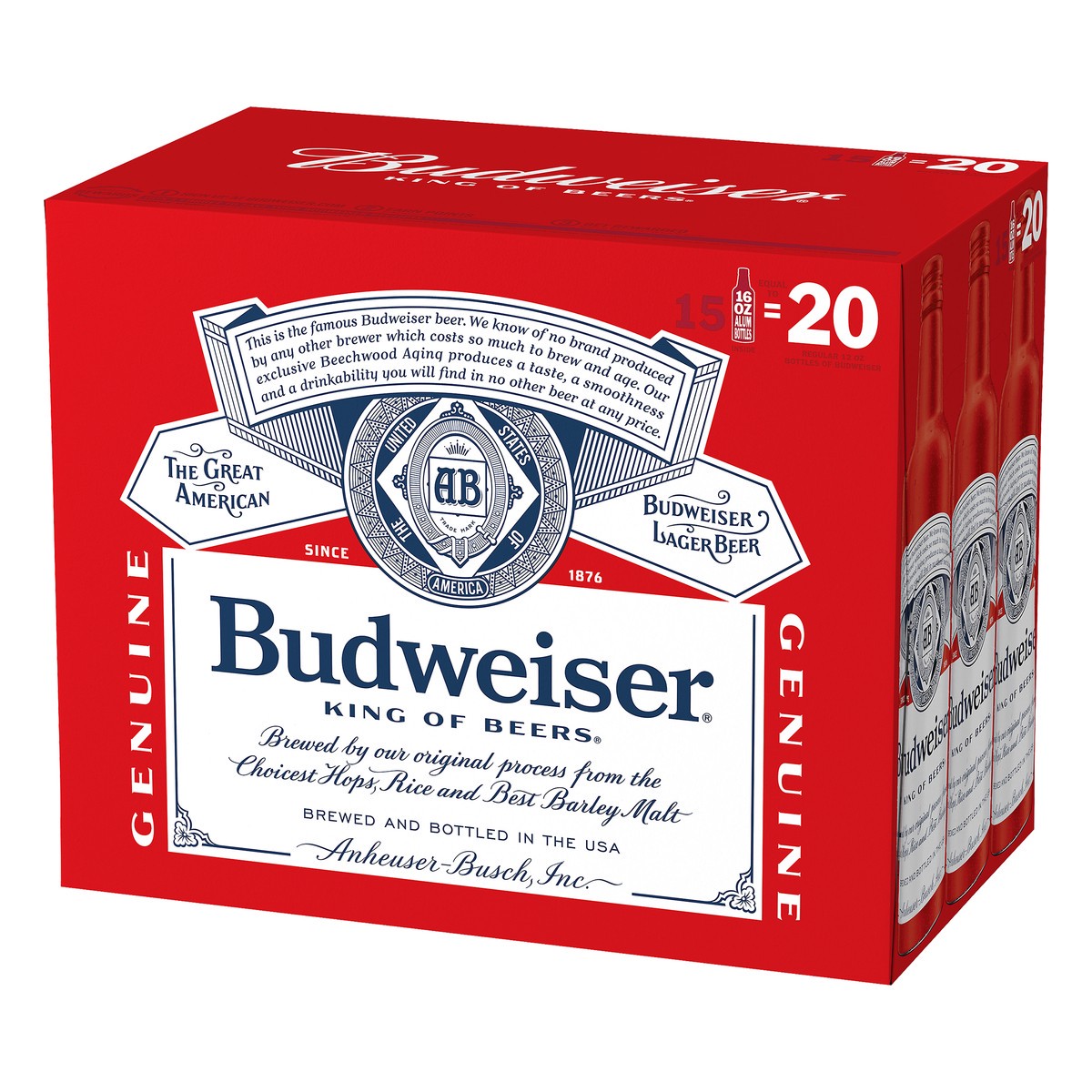 slide 3 of 9, Budweiser Lager Beer 15 - 16 fl oz Bottles, 15 ct; 16 oz