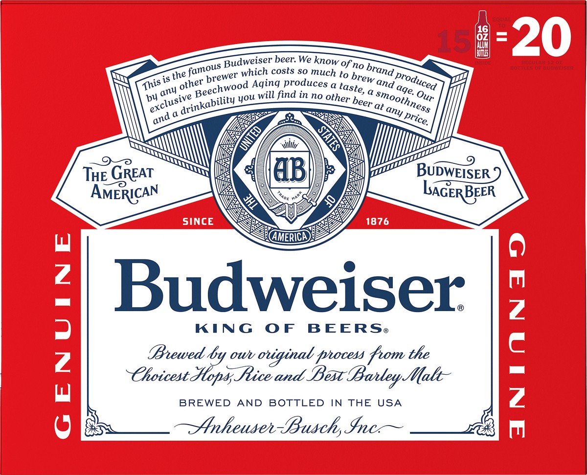 slide 8 of 9, Budweiser Lager Beer 15 - 16 fl oz Bottles, 15 ct; 16 oz