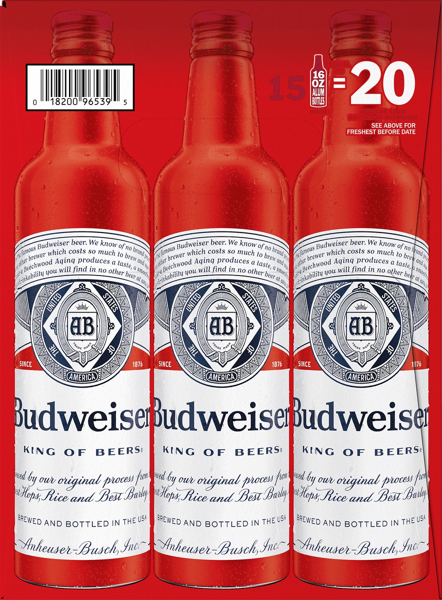 slide 4 of 9, Budweiser Lager Beer 15 - 16 fl oz Bottles, 15 ct; 16 oz