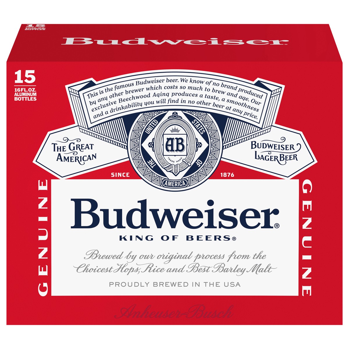 slide 1 of 9, Budweiser Lager Beer 15 - 16 fl oz Bottles, 15 ct; 16 oz