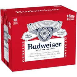 Budweiser Lager Beer 15 - 16 fl oz Bottles