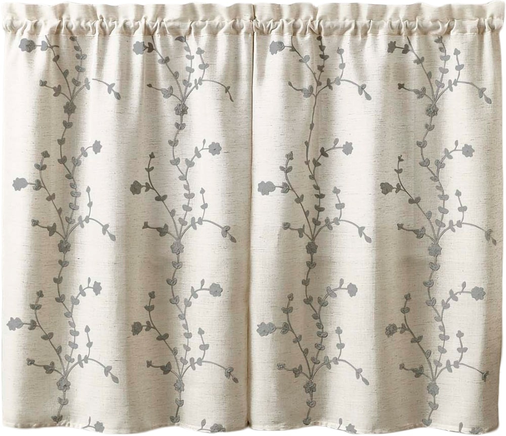 slide 1 of 1, Curtain Works Lynne Embroidered Window Tier - 2 Pk - Linen, 56 in x 36 in