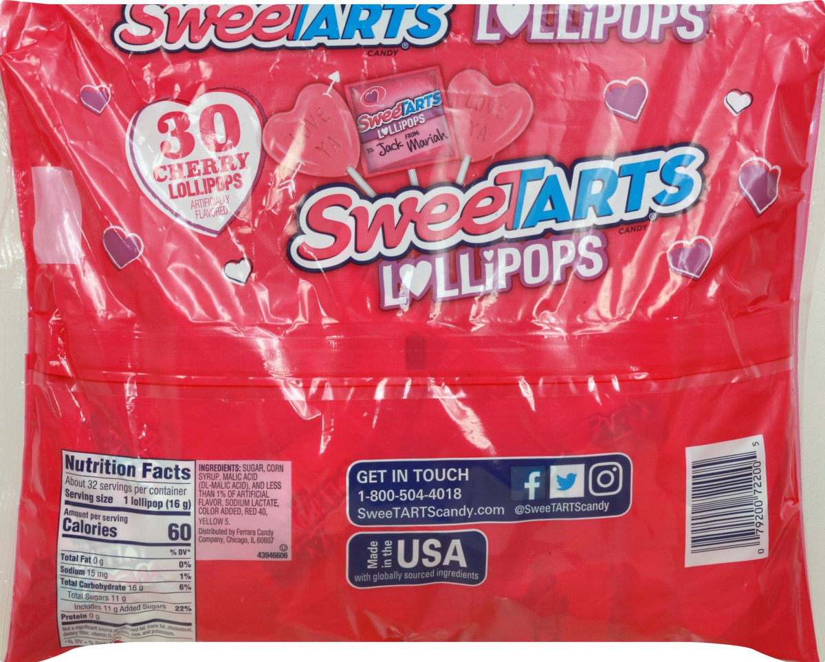 slide 8 of 9, SweeTARTS Cherry Lollipops 30 ea, 30 ct