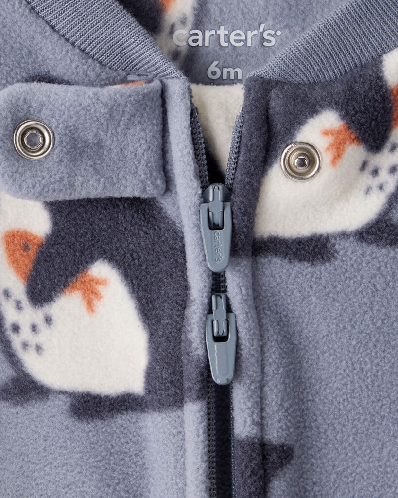 slide 2 of 3, Carter's Carters Baby Boy Penguin DreamPlush Snug Fit 2-Way Zip Sleep & Play Pajamas - Grey Grey 9M, 1 ct