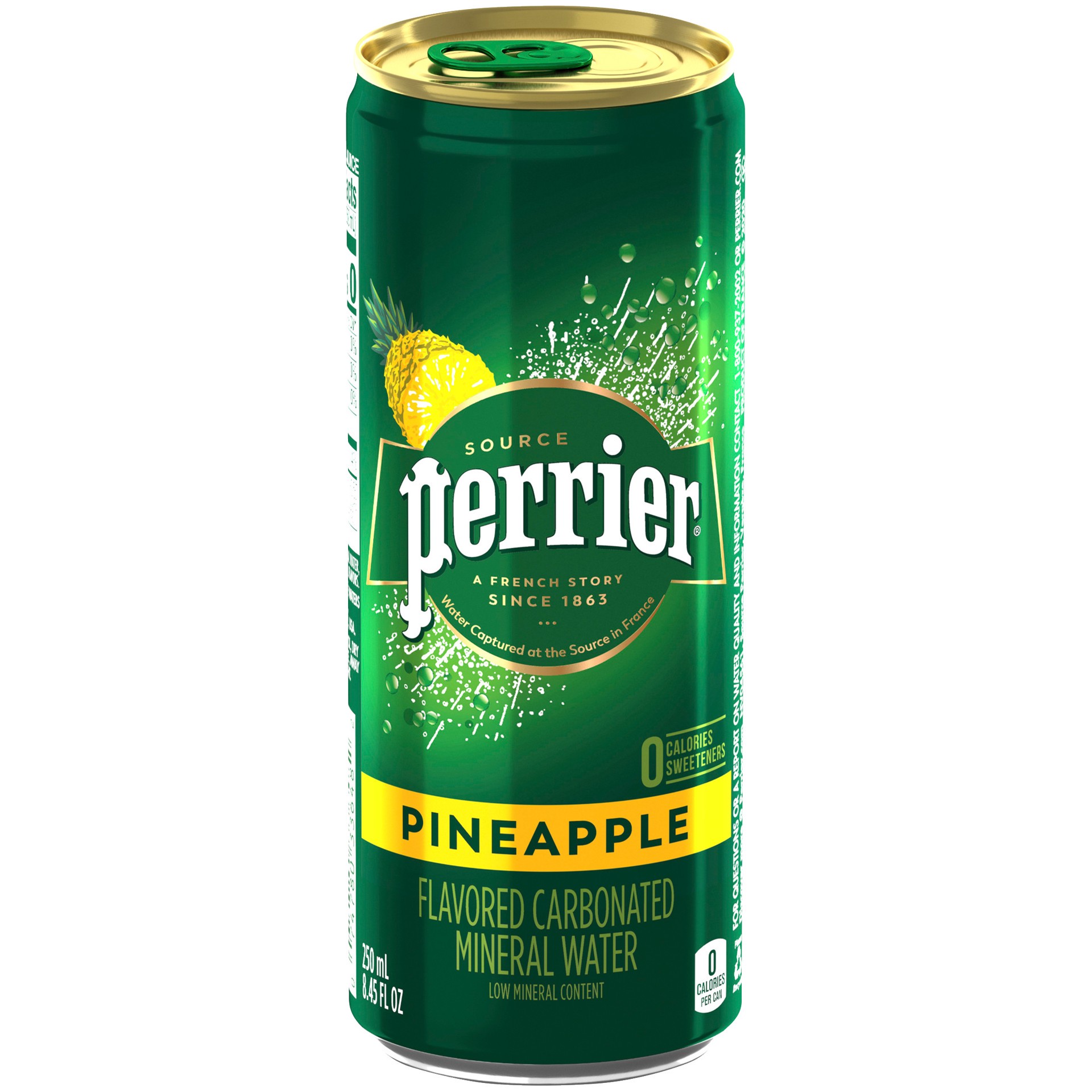 slide 1 of 2, PERRIER Pineapple Flavored Carbonated Mineral Water, 8.45 fl oz. Slim Cans (10 Count), 84.5 oz