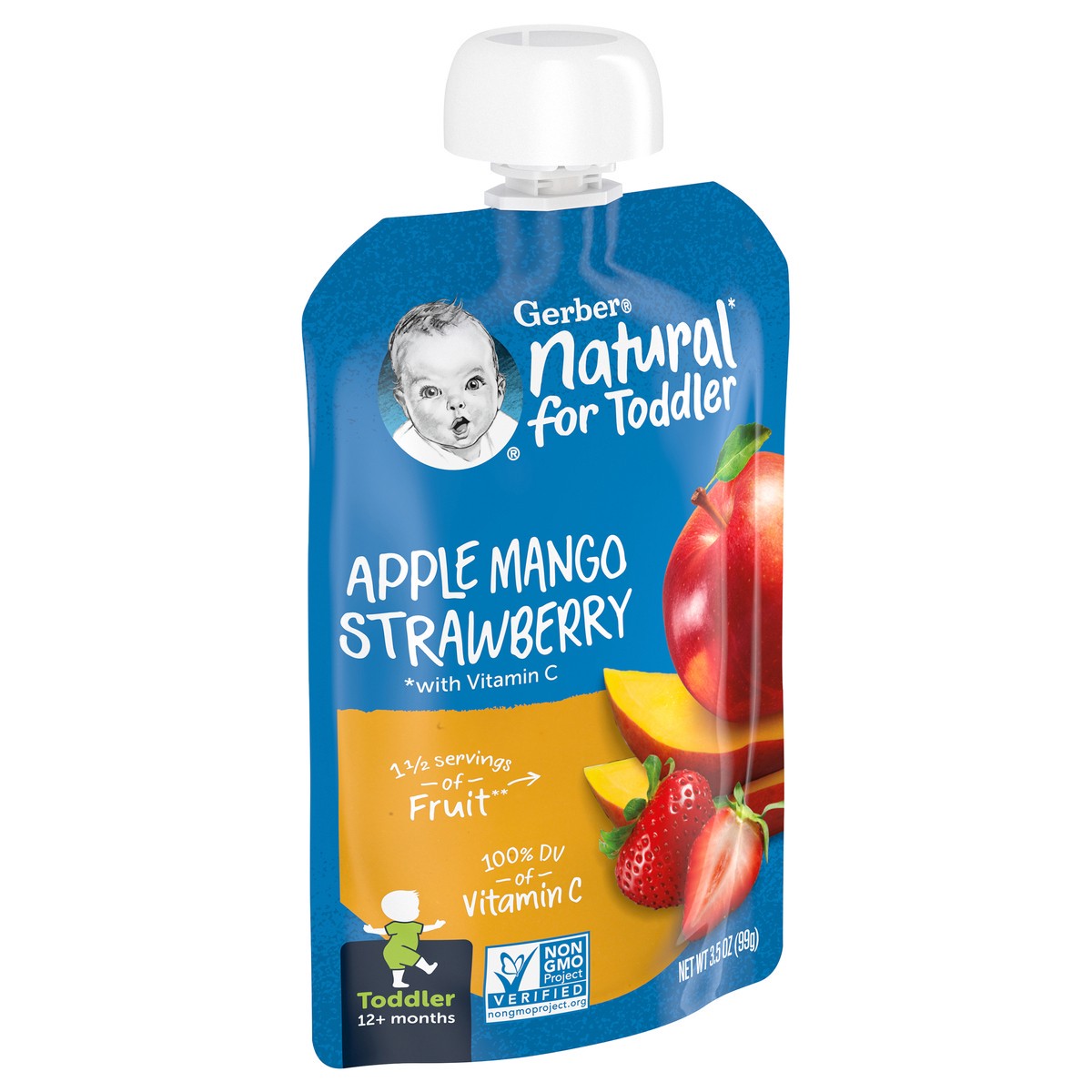 slide 4 of 9, Gerber Toddler Fruit Squeezable Puree, Apple Mango Strawberry, 3.5 oz
