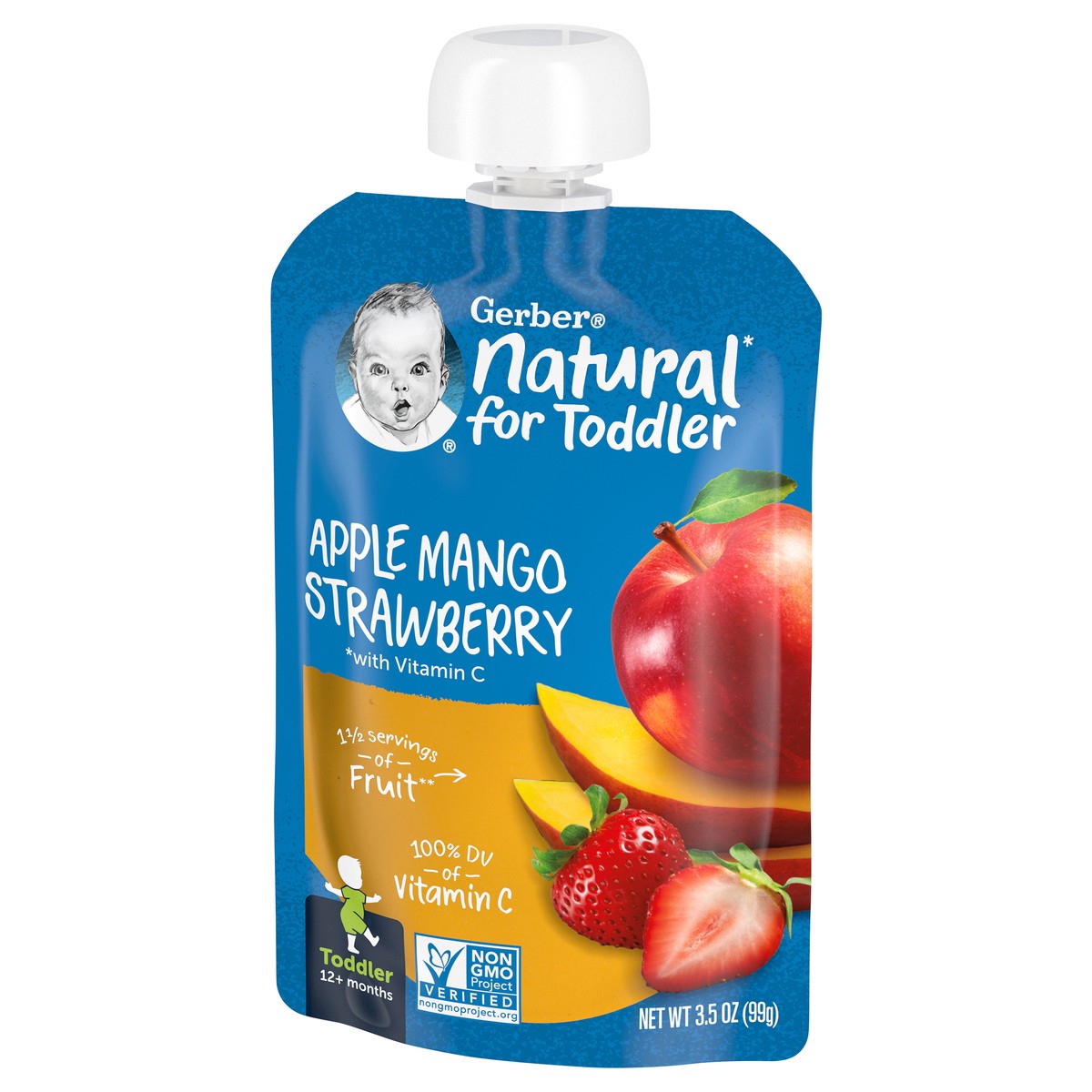 slide 7 of 9, Gerber Toddler Fruit Squeezable Puree, Apple Mango Strawberry, 3.5 oz