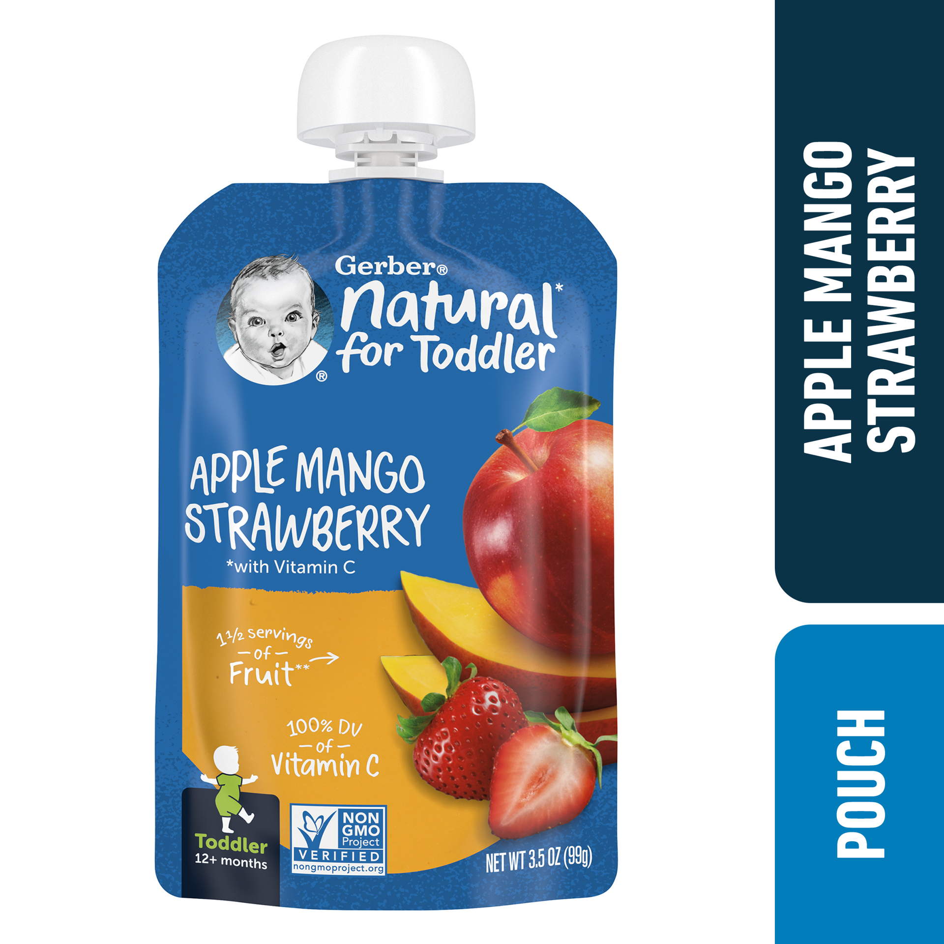 slide 1 of 9, Gerber Natural for Toddler, Apple Mango Strawberry Toddler Food, 3.5 oz Pouch, 3.5 oz